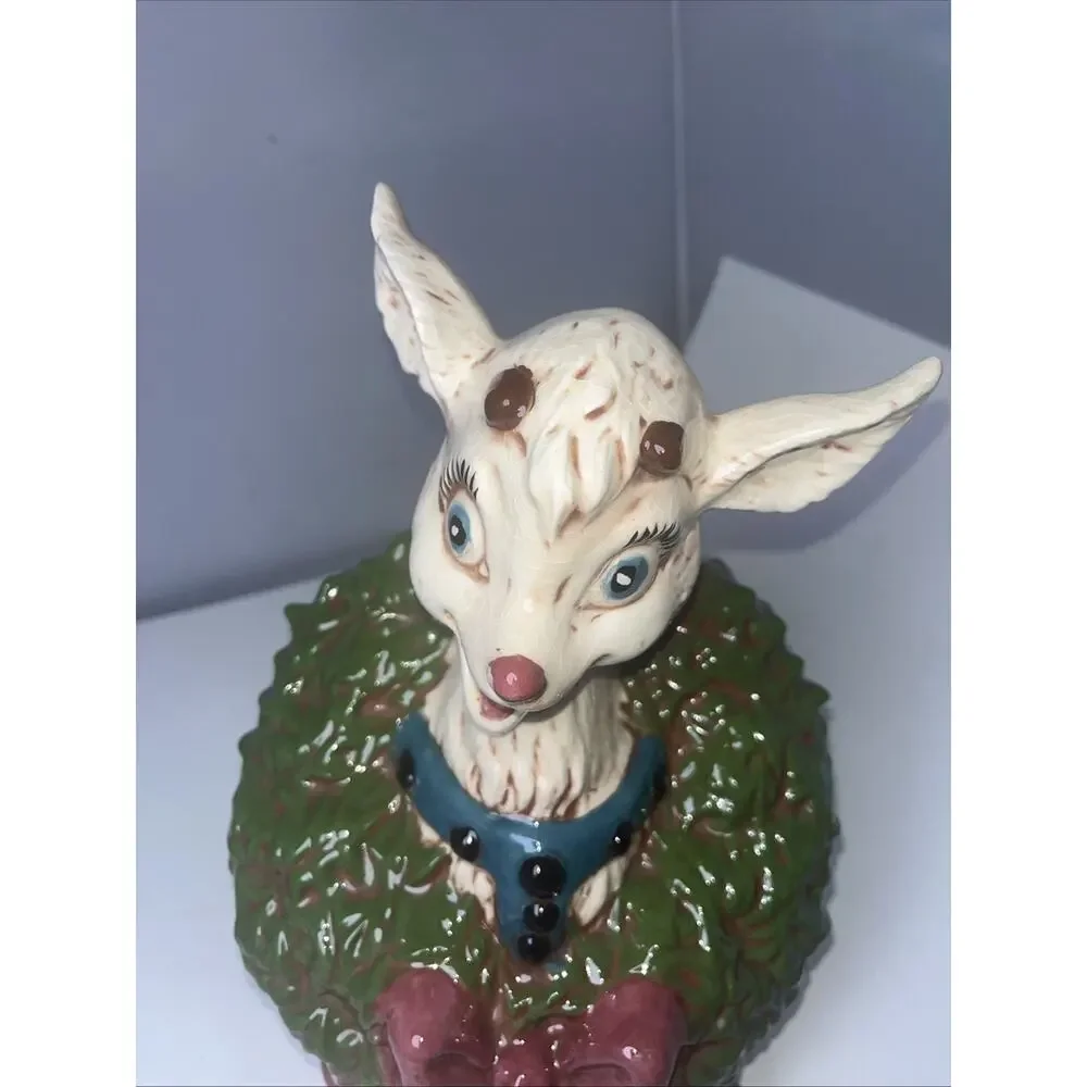 Vintage Ceramic Reindeer Deer Wreath 1950’s Christmas Decoration